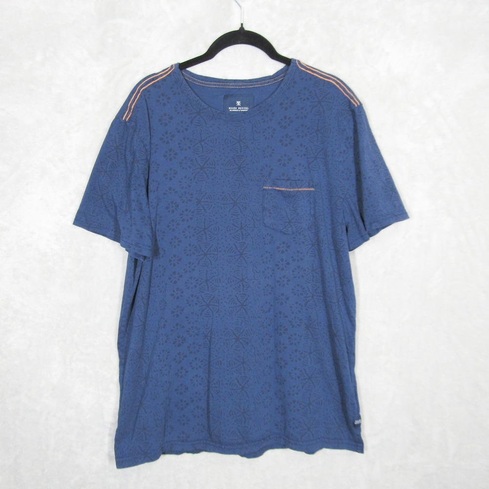Roark Revival T Shirt Size Large Mens Blue All Over Print Pocket Cotton